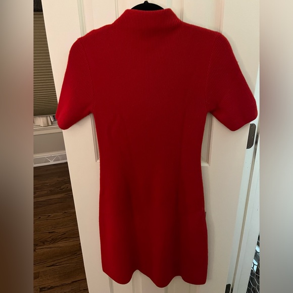 Tory Burch Red Sweater Dress with contrast Navy shoulder trim with Gold Buttons - Picture 6 of 7